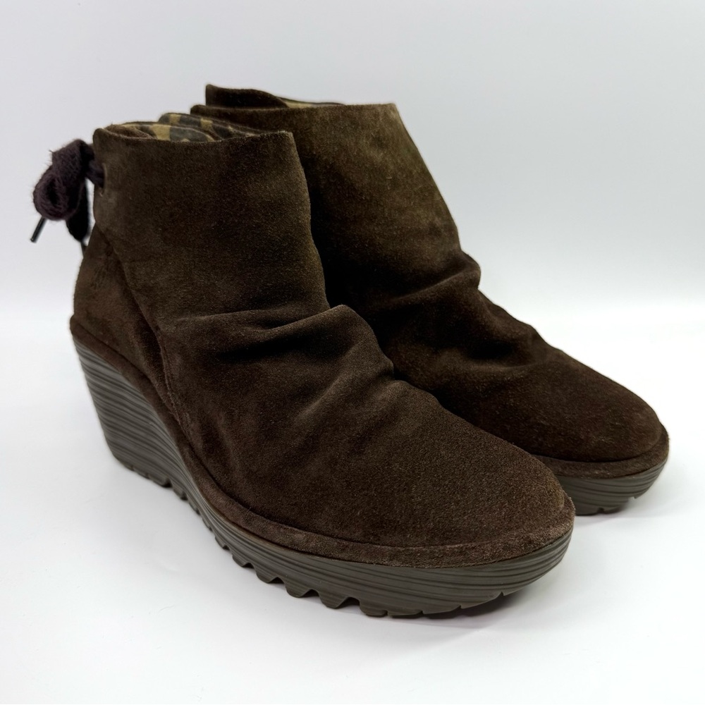 Fly London Yama Suede Wedge Ankle Booties Brown 39/US 8-8.5 - Picture 8 of 14